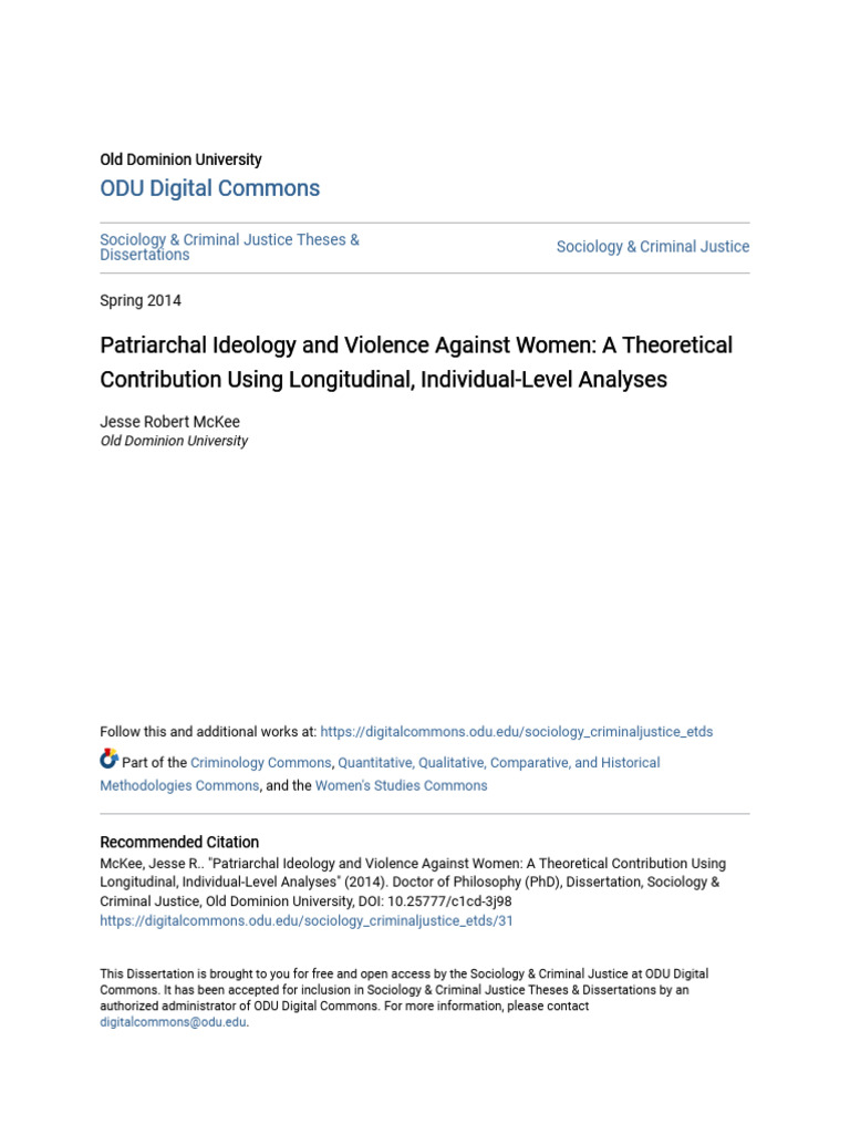 Patriarchal Ideology and Violence Against Women A Theoretical Co