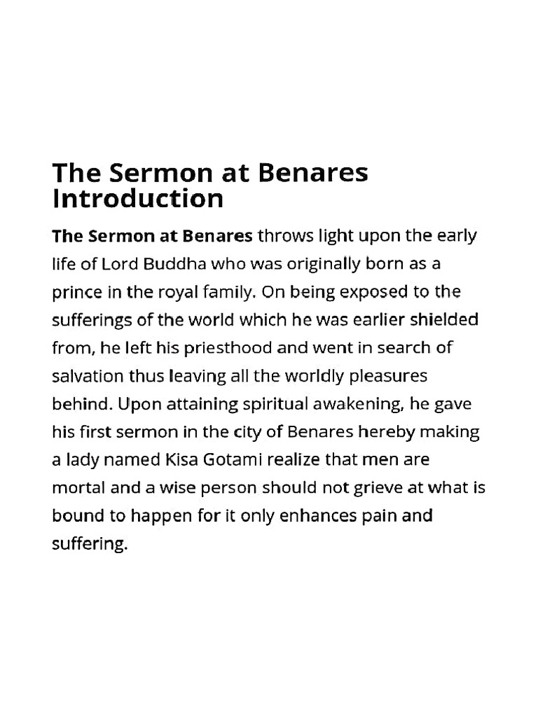 Summary Of English Class 10 The Sermon At Benares