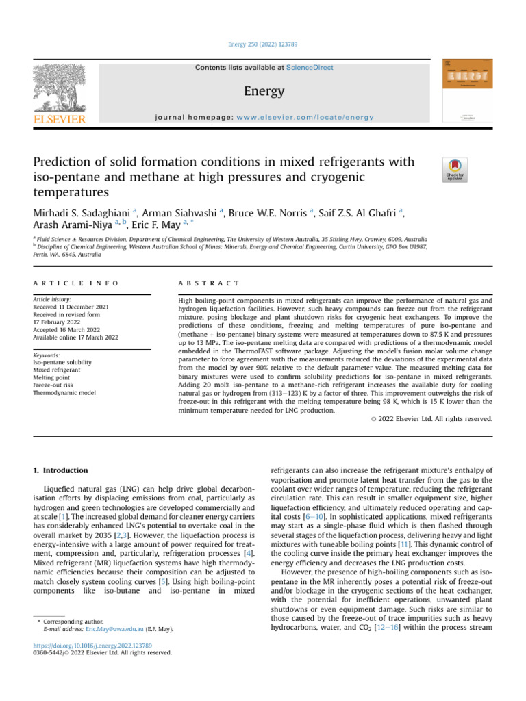 Prediction of Solid Formation Conditions in Mixed Refrigerants With Iso
