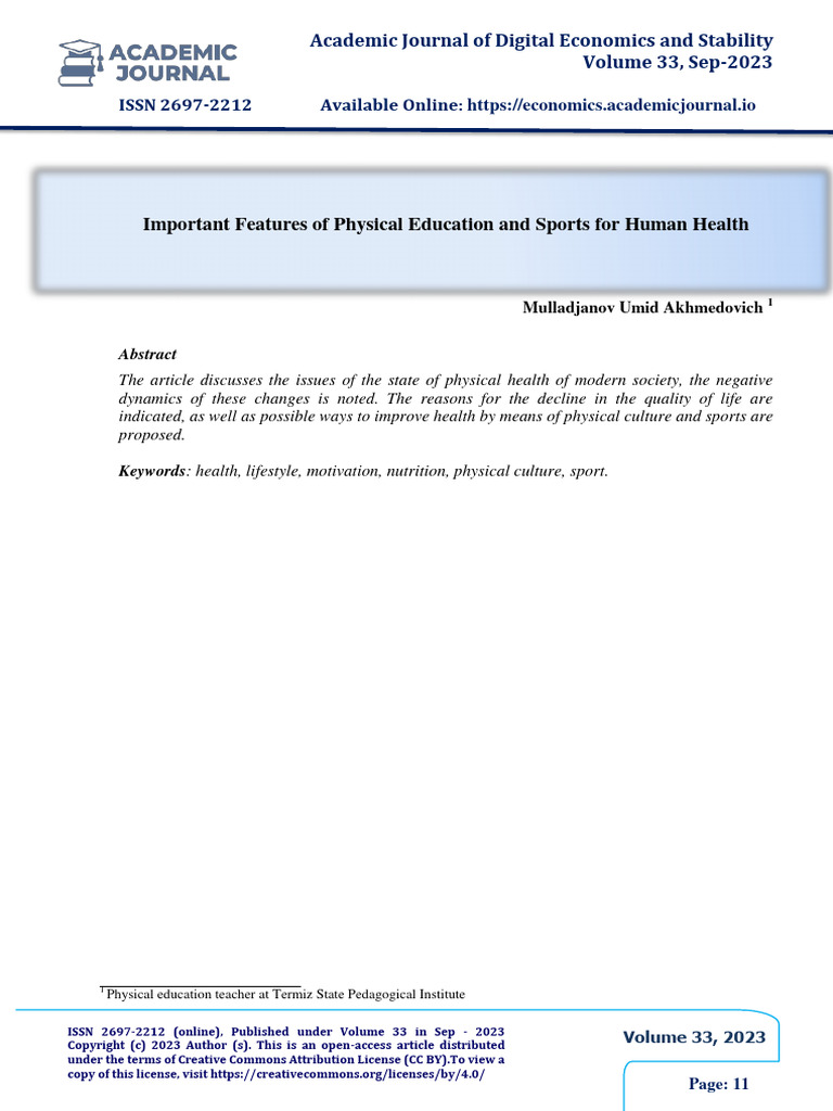 Important Features of Physical Education and Sports For Human Health | PDF