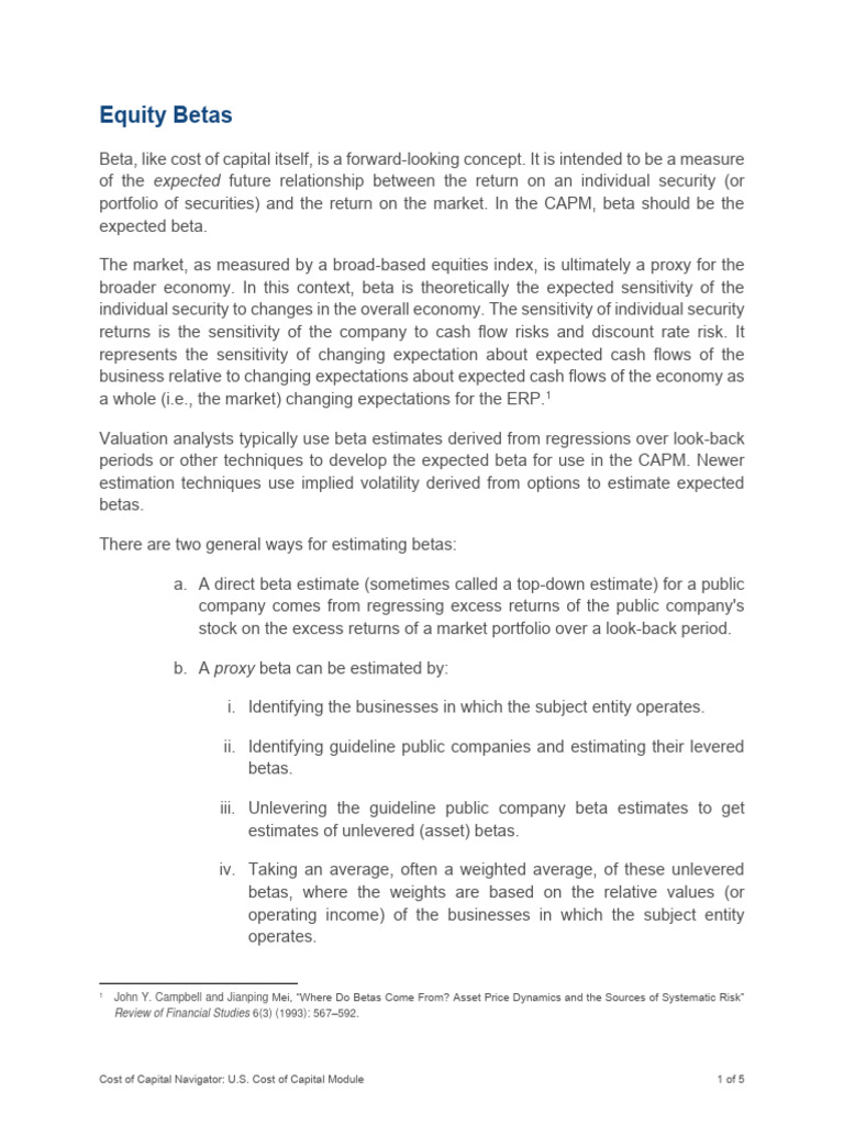 Equity Betas | PDF | Beta (Finance) | Capital Asset Pricing Model