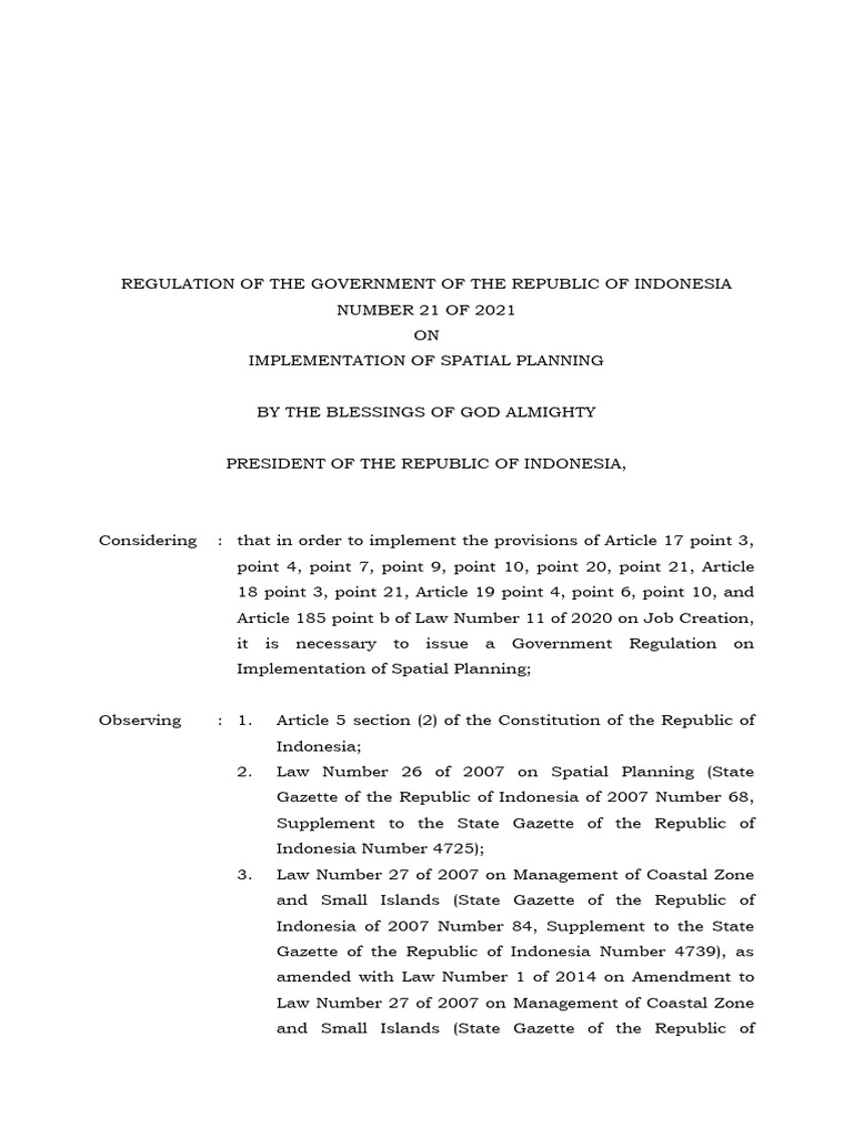 PP No 21 Tahun 2021 - Terjemah | PDF