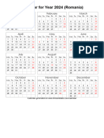 Calendar For Year 2024 (Romania) : January February March
