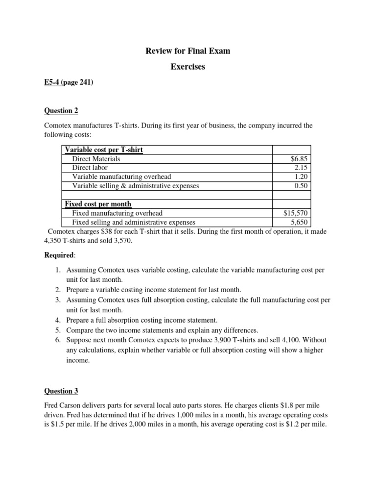 Review For Final Exam | PDF