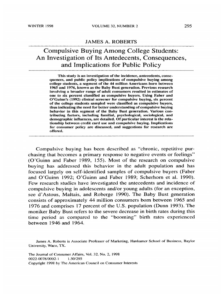 ROBERTS-1998-Journal of Consumer Affairs | PDF | Credit | Finance ...