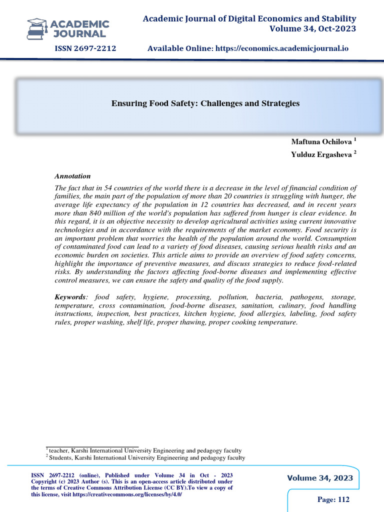 Ensuring Food Safety: Challenges and Strategies | PDF
