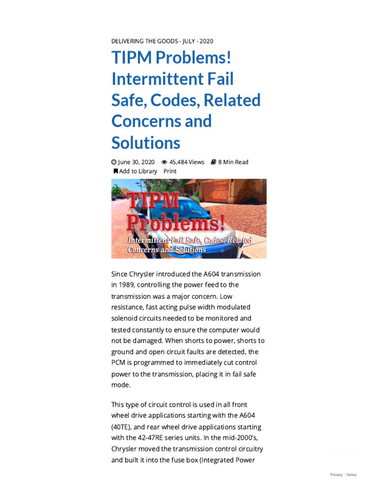 Gears Magazine TIPM Problems! Intermittent Fail Safe, Codes, Related