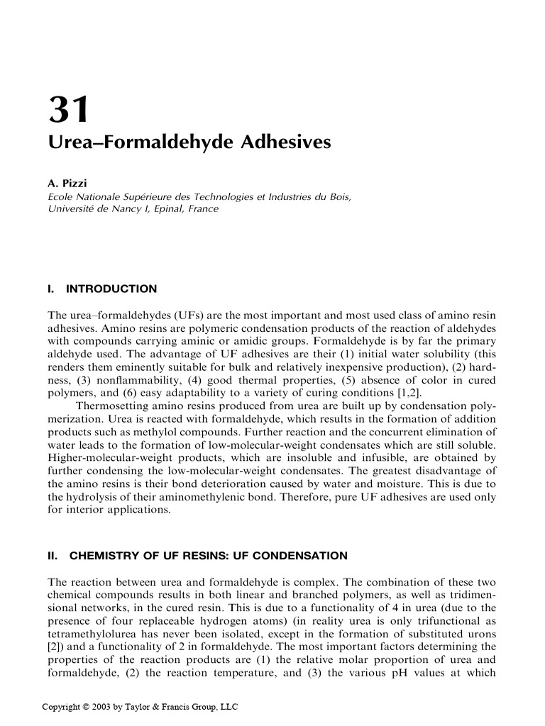 Urea Formaldehyde Adhesives PDF Formaldehyde Adhesive