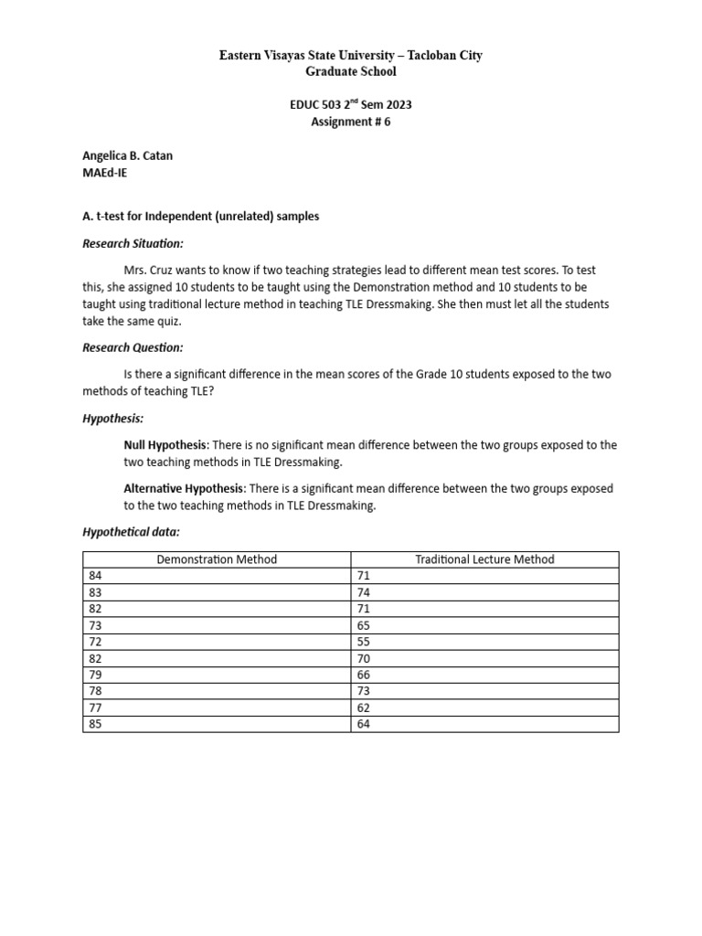 Assignment 6 statistics pdf
