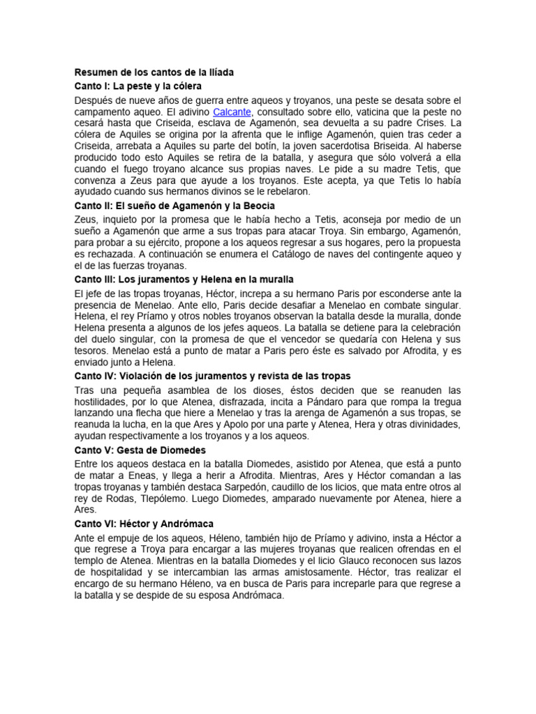 Iliada resumen de los cantos pdf h ctor il ada