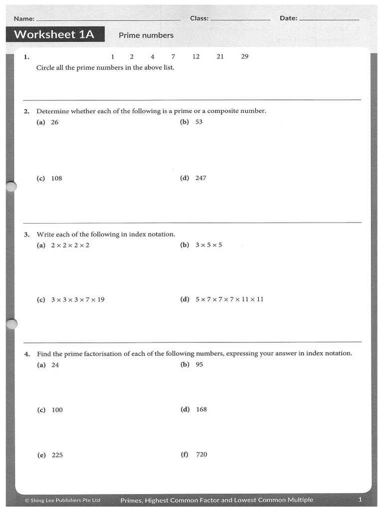 TMWB-1A-01.Primes, Hightest Common Factor and Lowest Common Multiple | PDF