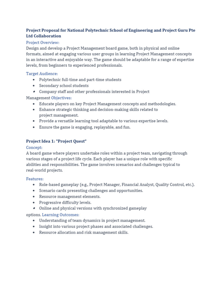 Project Proposal For National Polytechnic School of Engineer (1) - 1 | PDF
