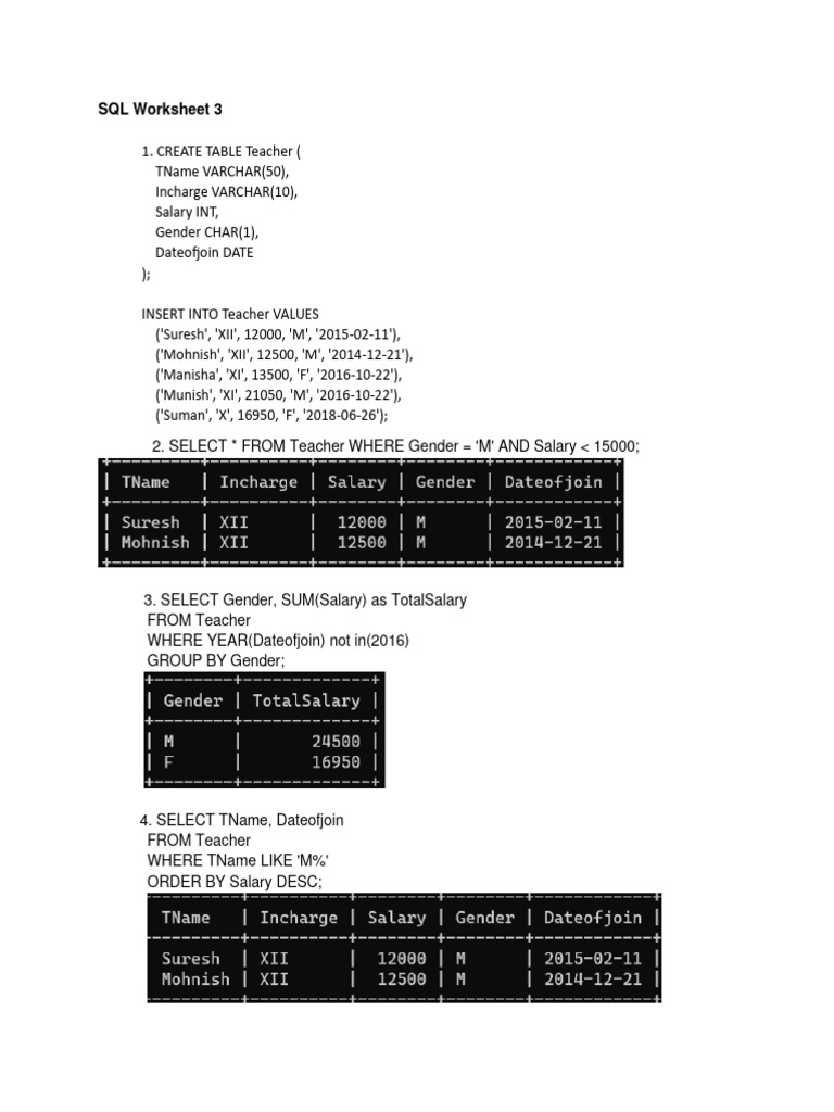 SQL Worksheet 3 | PDF