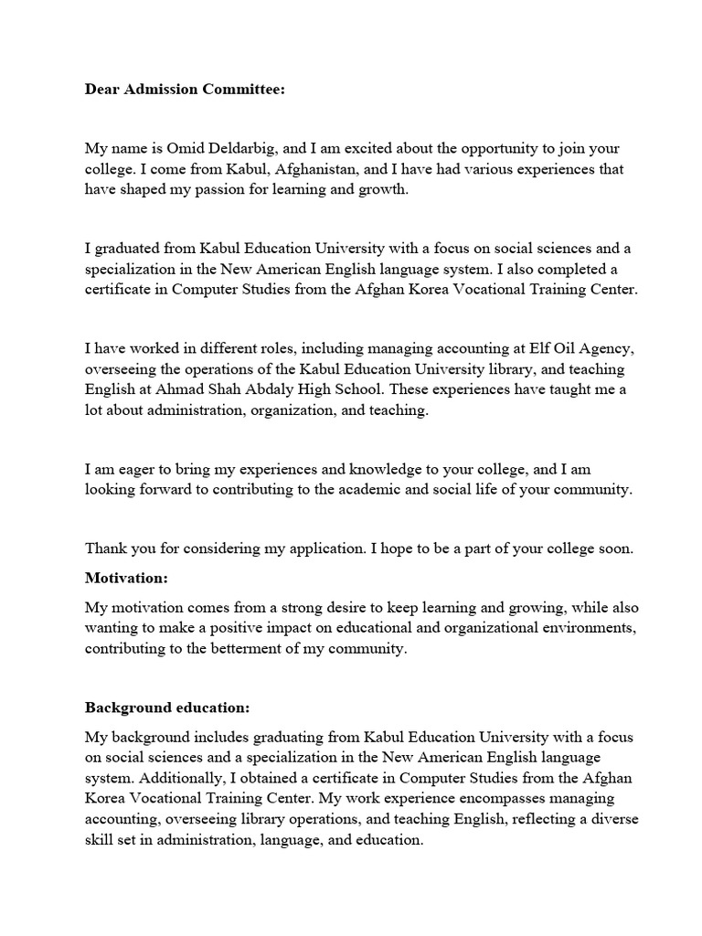 Application to the Admissions Committee | PDF | Business