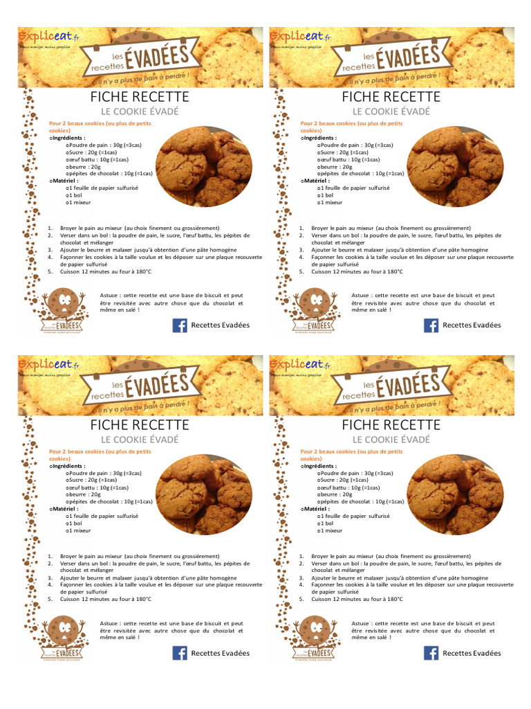 Recette de Cookie Évadé au Chocolat | PDF | Pains | Chocolat