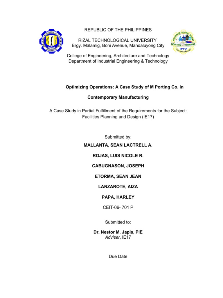 Facility Planning for M Porting Co. | PDF | Industrial Engineering ...