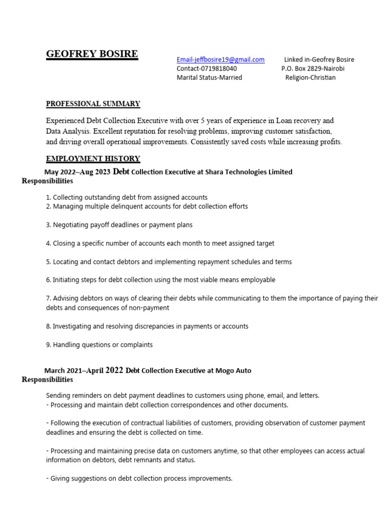 Geofrey bosire employment history may 2022 aug 2023 collection