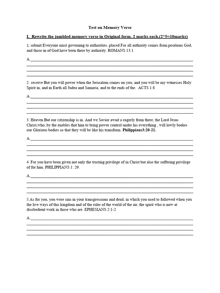 Test On Memory Verse | PDF | Jesus | New Testament Content