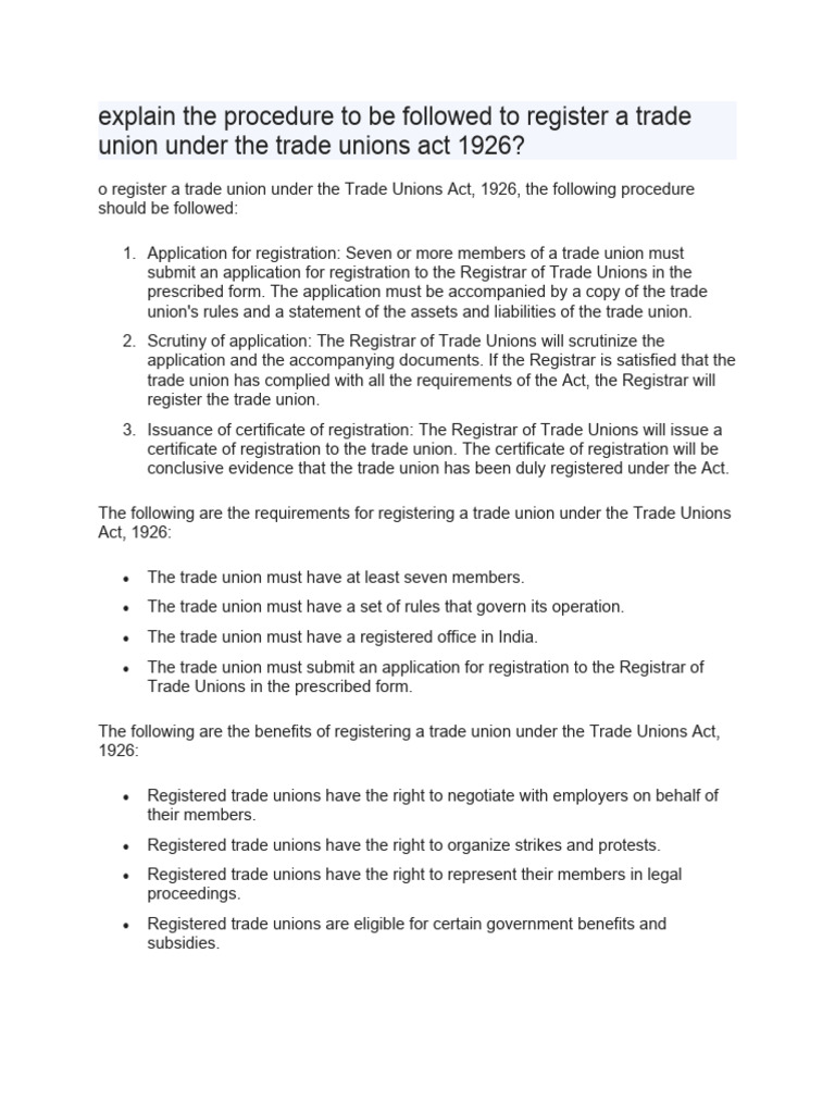 Trade Union Registration Process 1926 | PDF | Finance & Money Management