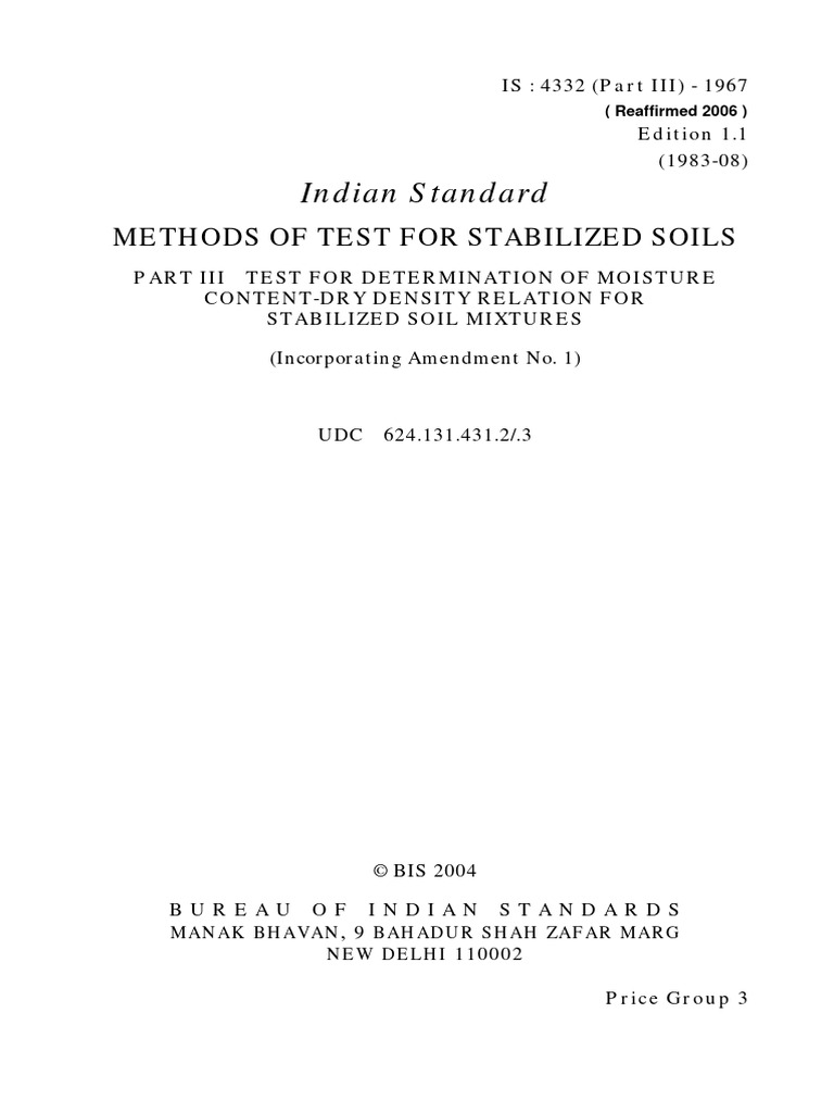 Indian standard methods of test for stabilized soils pdf