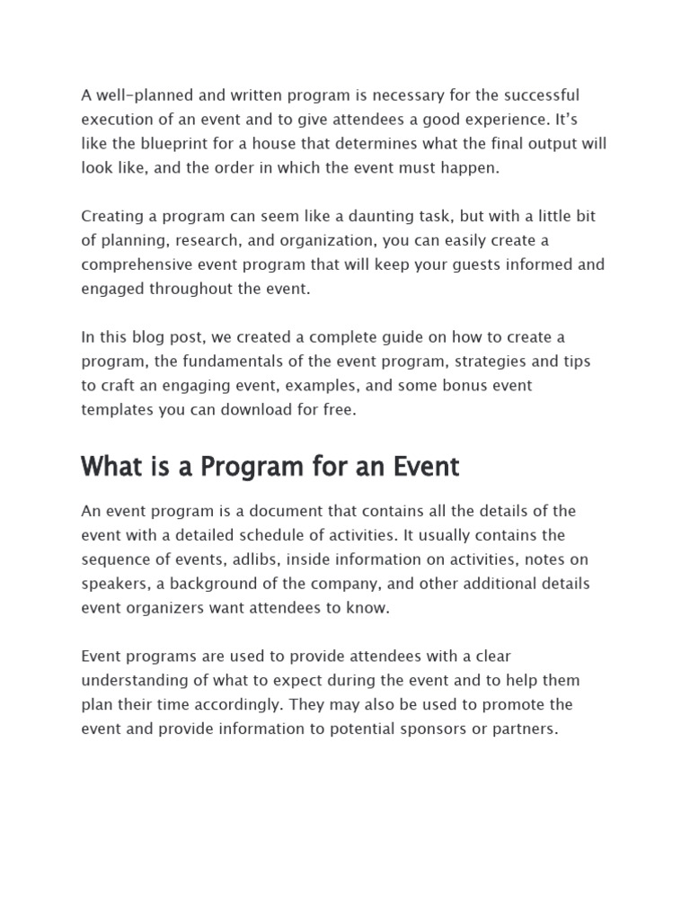 Program For An Event | PDF