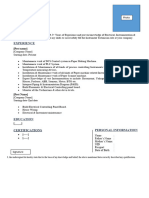 Sample CV of A Electrical and Instrument Technician