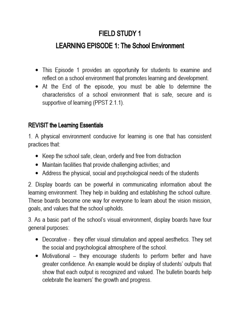 School Environment for Learning Success | PDF | Classroom | Learning