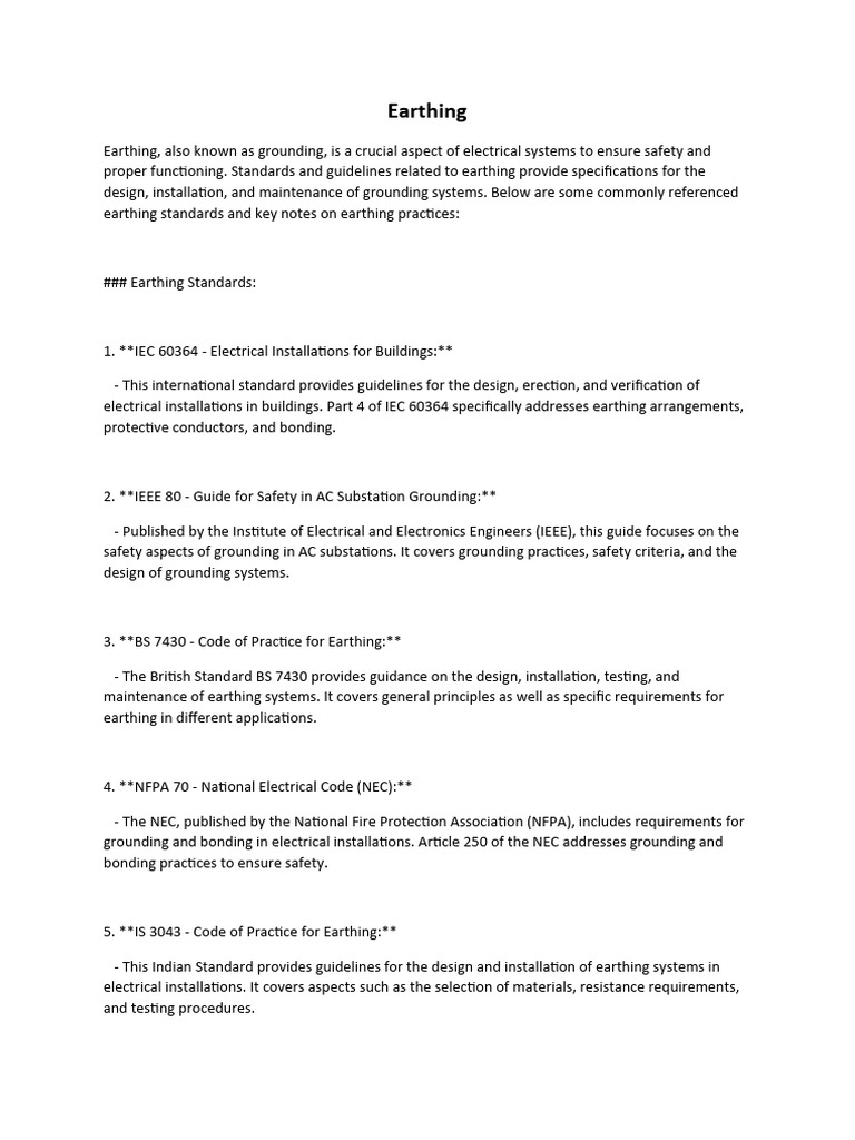 Earthing Standards and Best Practices | PDF | Electromagnetism | Power ...