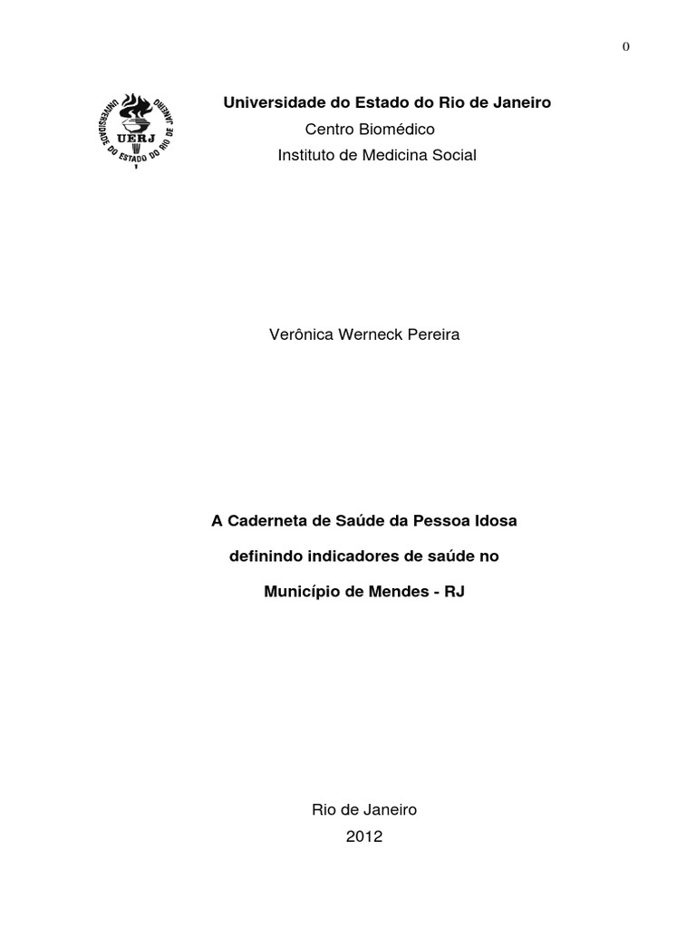 A Caderneta De Saúde Da Pessoa Idosa Definindo Indicadores De Saúde No