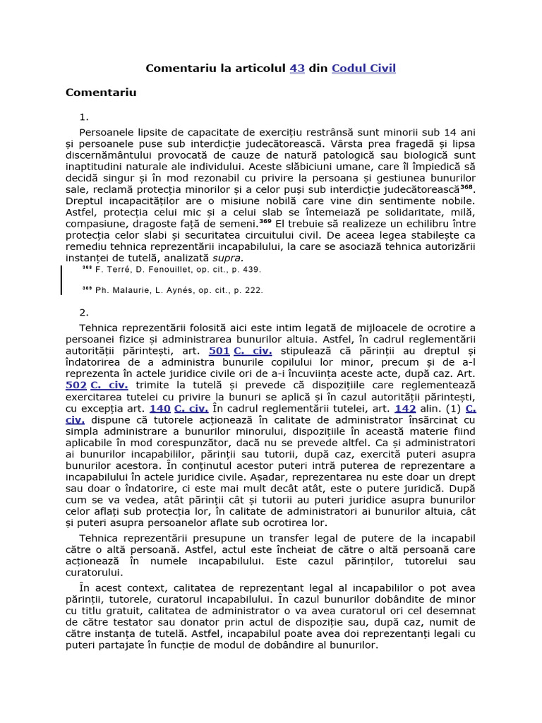Comentariu La Articolul 43 Din Codul Civil | PDF