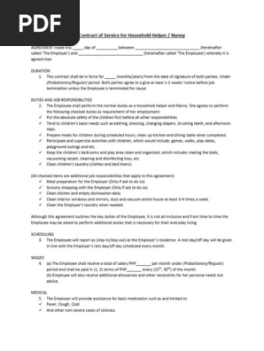Contract of Service for Household Helper