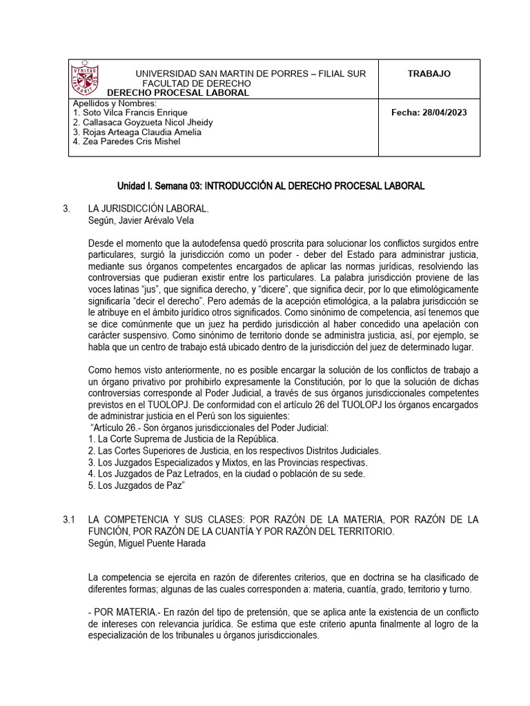 Jurisdicción y Competencia Laboral en Perú | PDF | Jurisdicción | Ley ...
