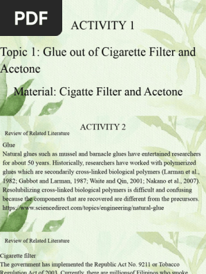 Glue from Cigarette Filters and Acetone | PDF | Cigarette