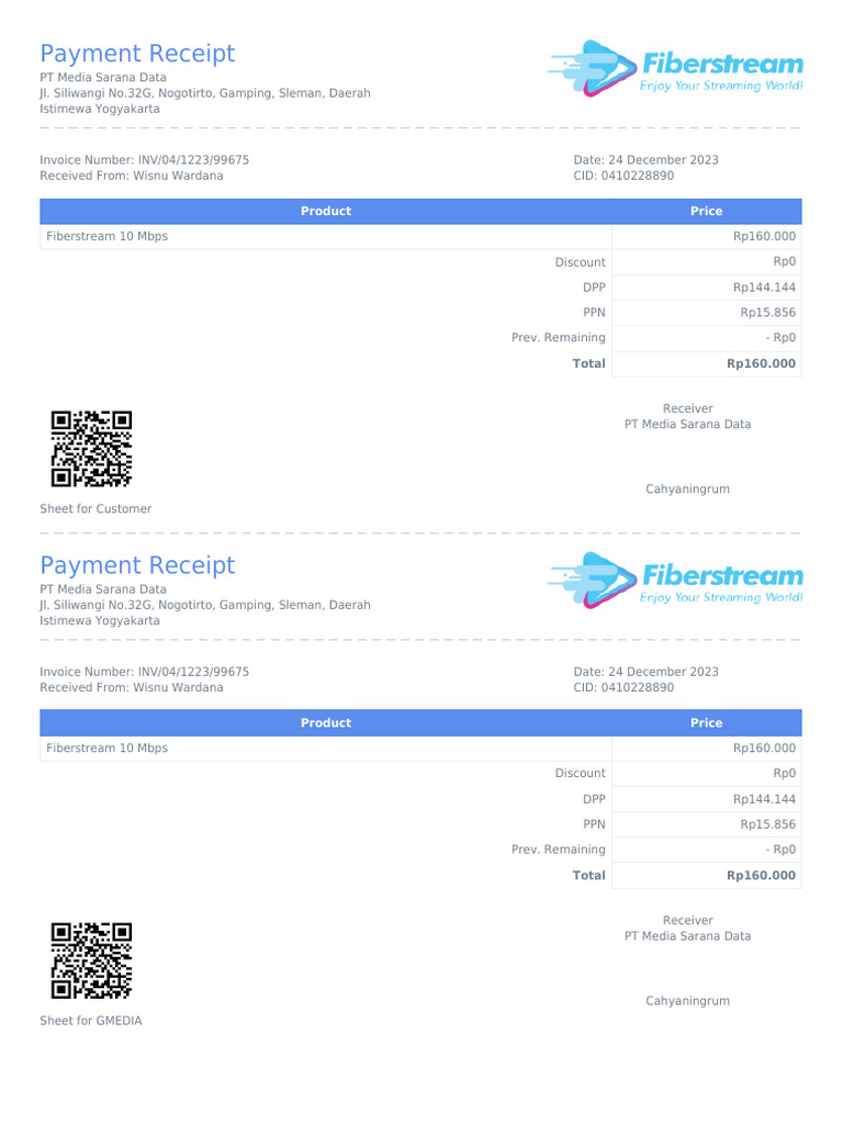 Payment Receipt for Fiberstream Service | PDF | Accounting | Business ...
