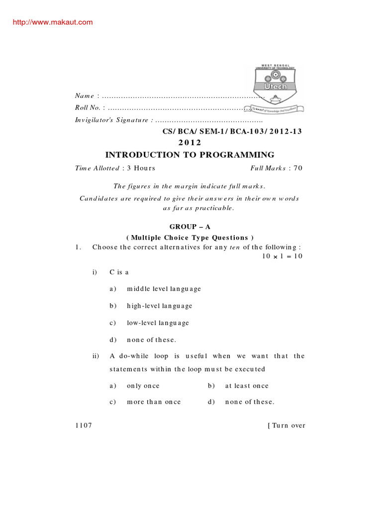 Bca bca 103 introduction to programming 2012 pdf software systems