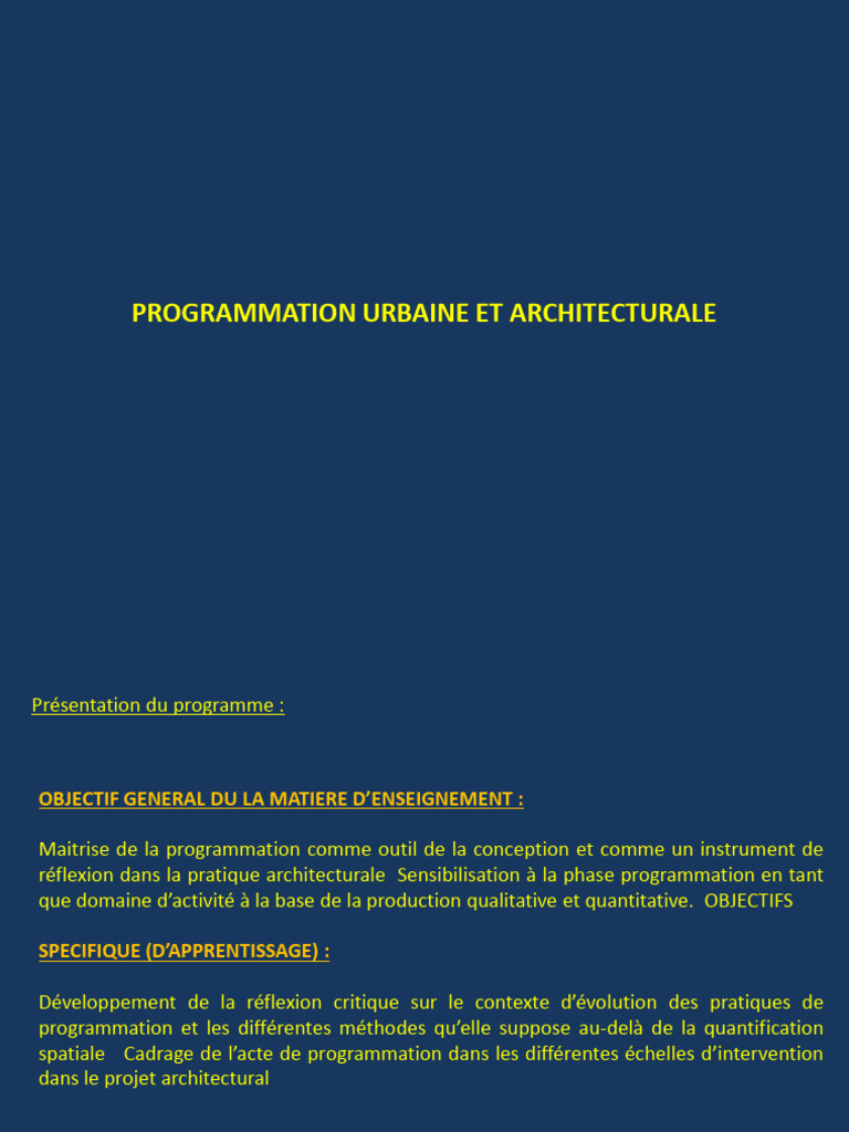 Programmation Urbaine et Architecturale | PDF | Urbanisation | Urbanisme