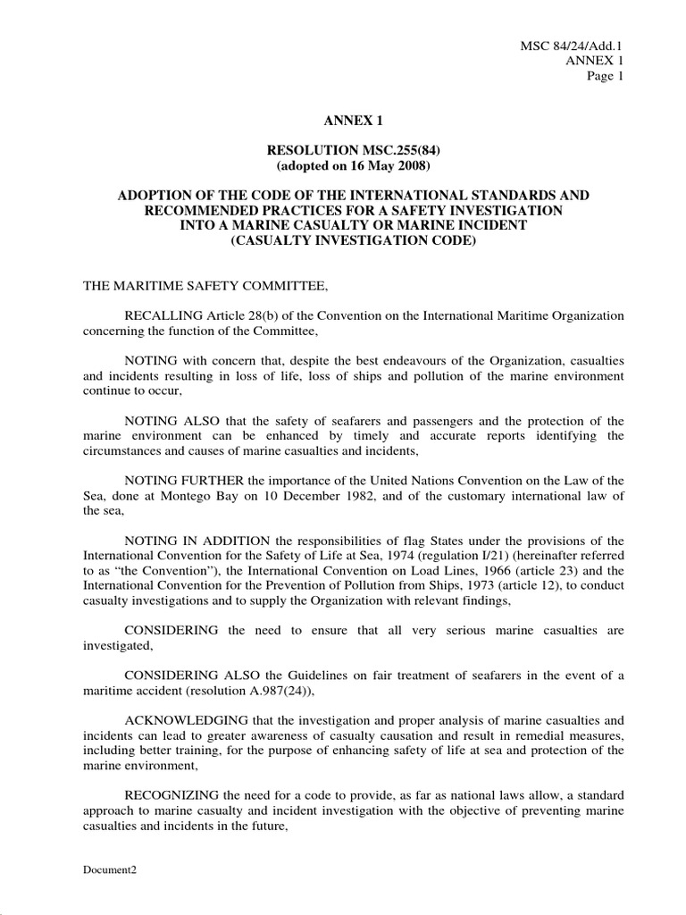 Casualty Investigation Code | PDF | Territorial Waters | Safety