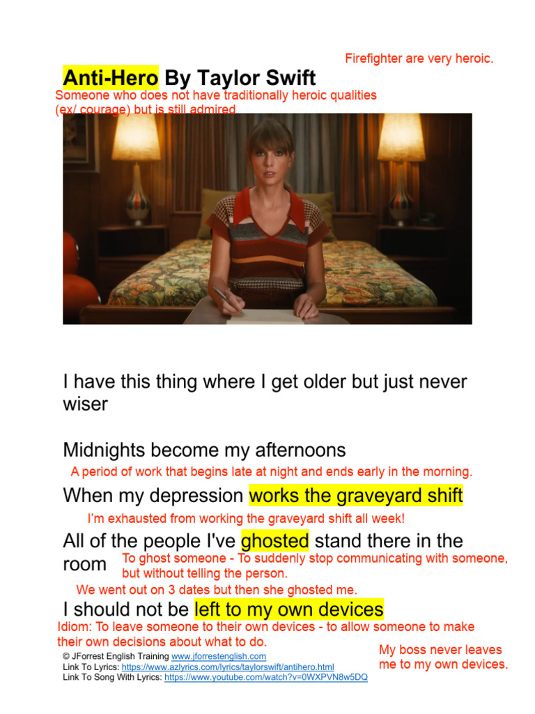 Anti Hero Lyric Review By Jforrest English Training Pdf