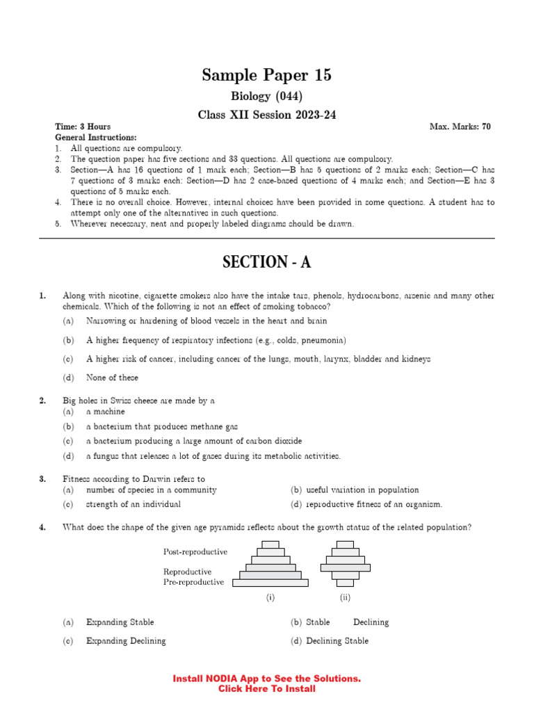 CBSE Class 12 Biology Sample Paper 15 | PDF | Evolution | Lymphocyte