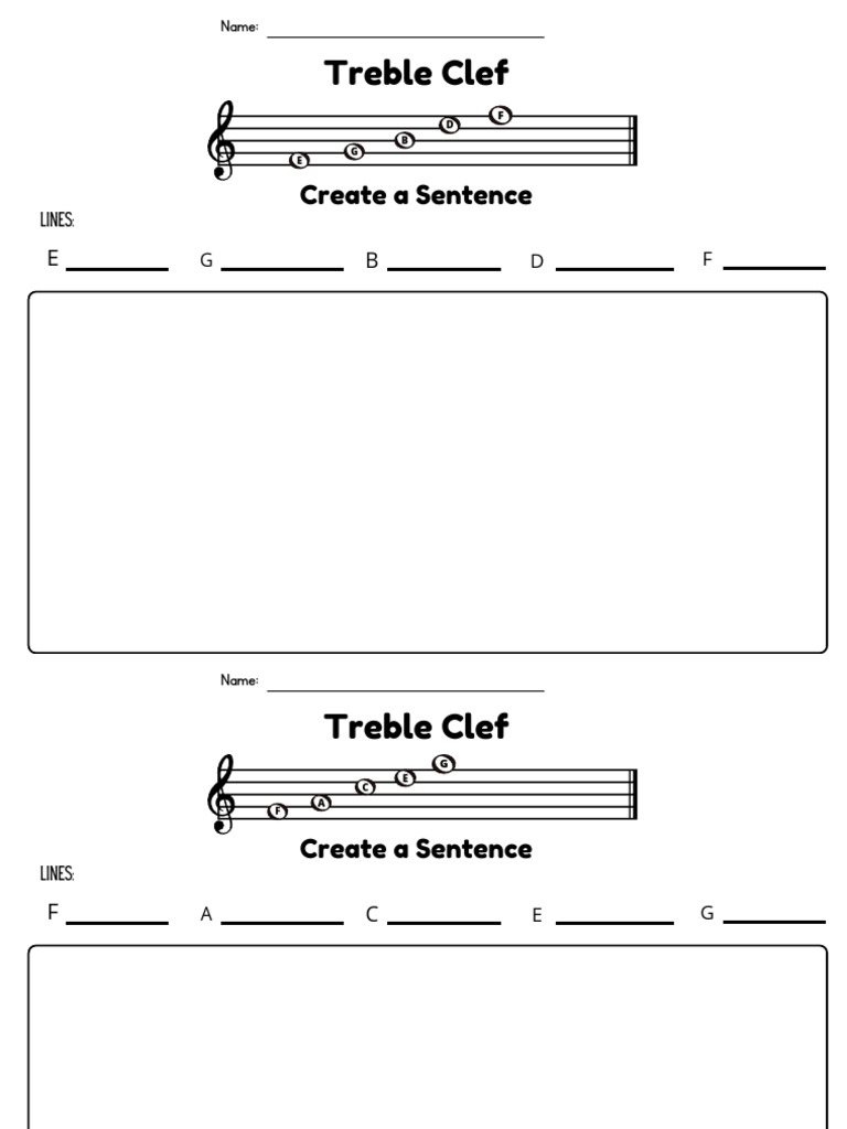 Treble Clef Worksheet PDF