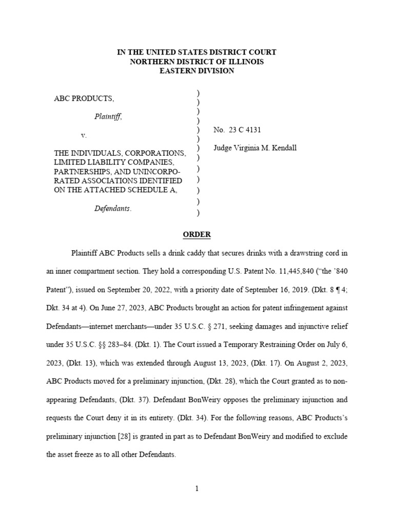 ABC v. Schedule A (23-cv-04131) - Order On Preliminary Injunction ...