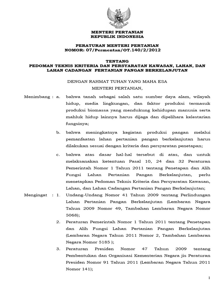 peraturan menteri tentang pedoman teknis dan Persyaratan Lahan