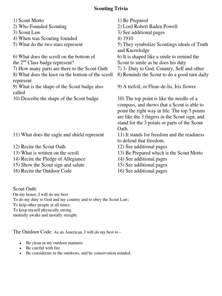Scout Trivia Questions and Answers PDF Scouting Pledge Of Allegiance