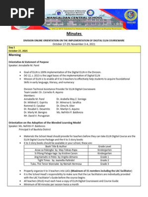 Minutes of ELLN Orientation