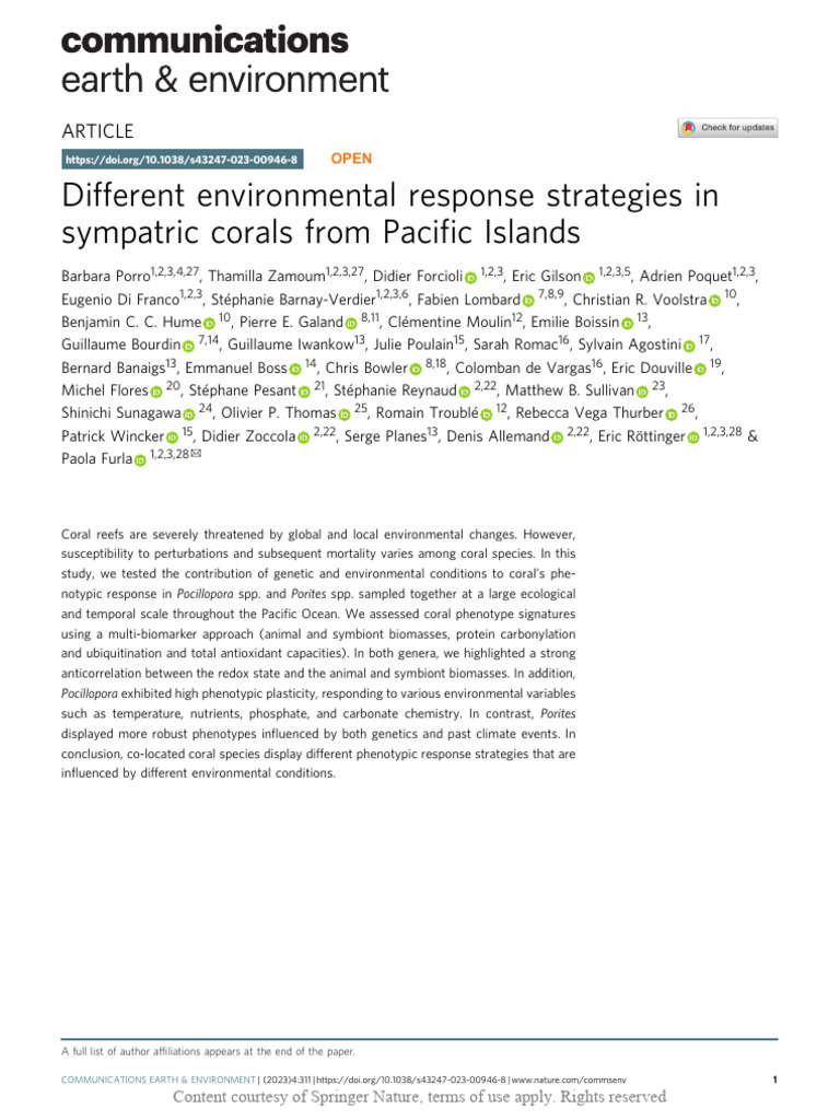 Different Environmental Response Strategies in Sym | PDF | Coral Reef ...