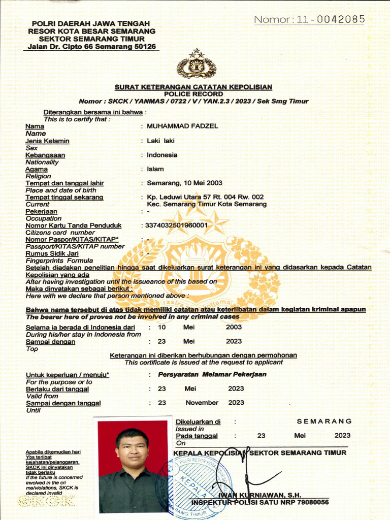 Contoh SKCK untuk Melamar Kerja | PDF