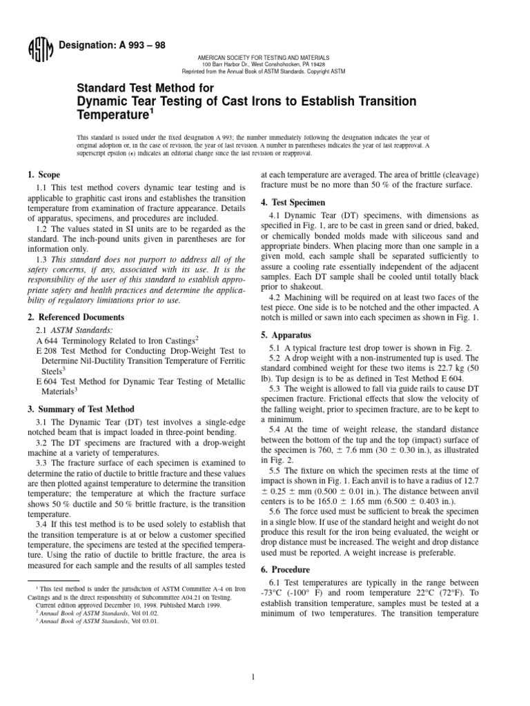 Dynamic Tear Testing of Cast Irons To Establish Transition Temperature ...