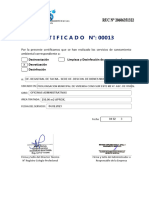 Certificado de Saneamiento #0013 - Oficina Desconsentrada Tacna - Sunarp - 3° Desratizacion