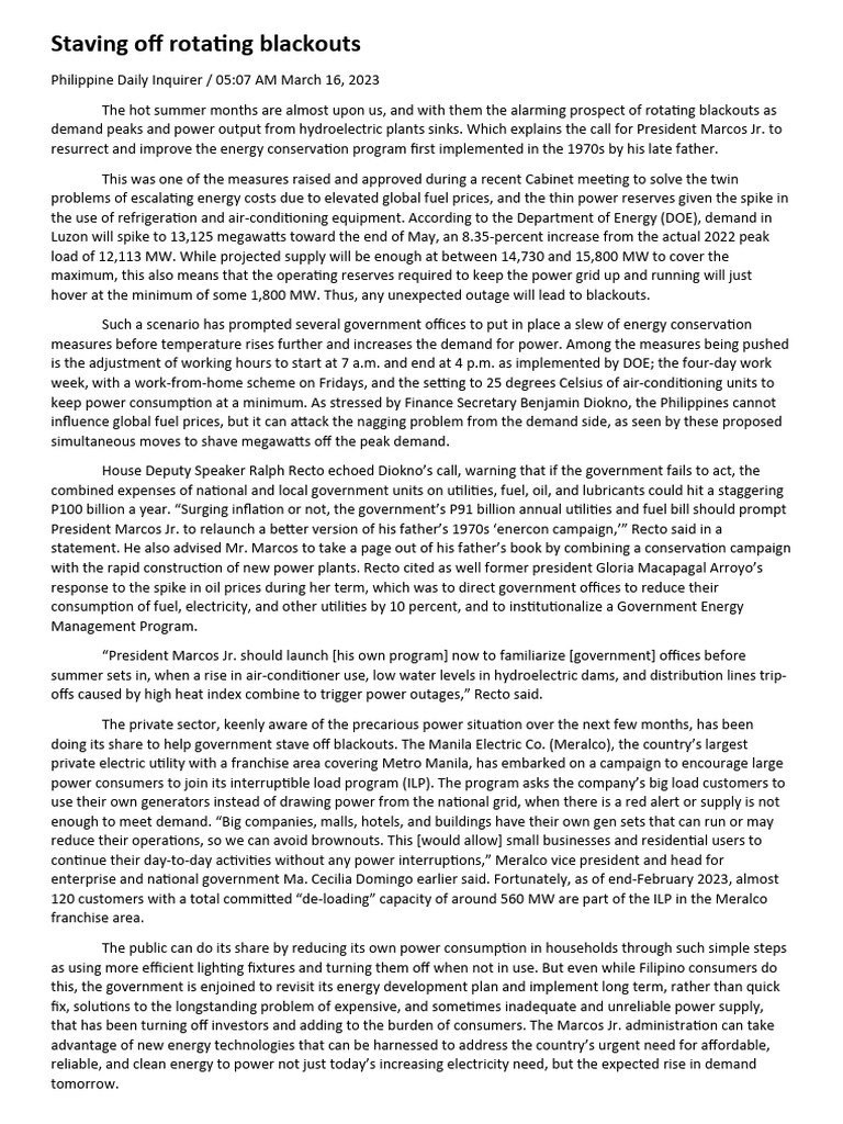 Column Example Blackouts Download Free PDF Electrical Grid