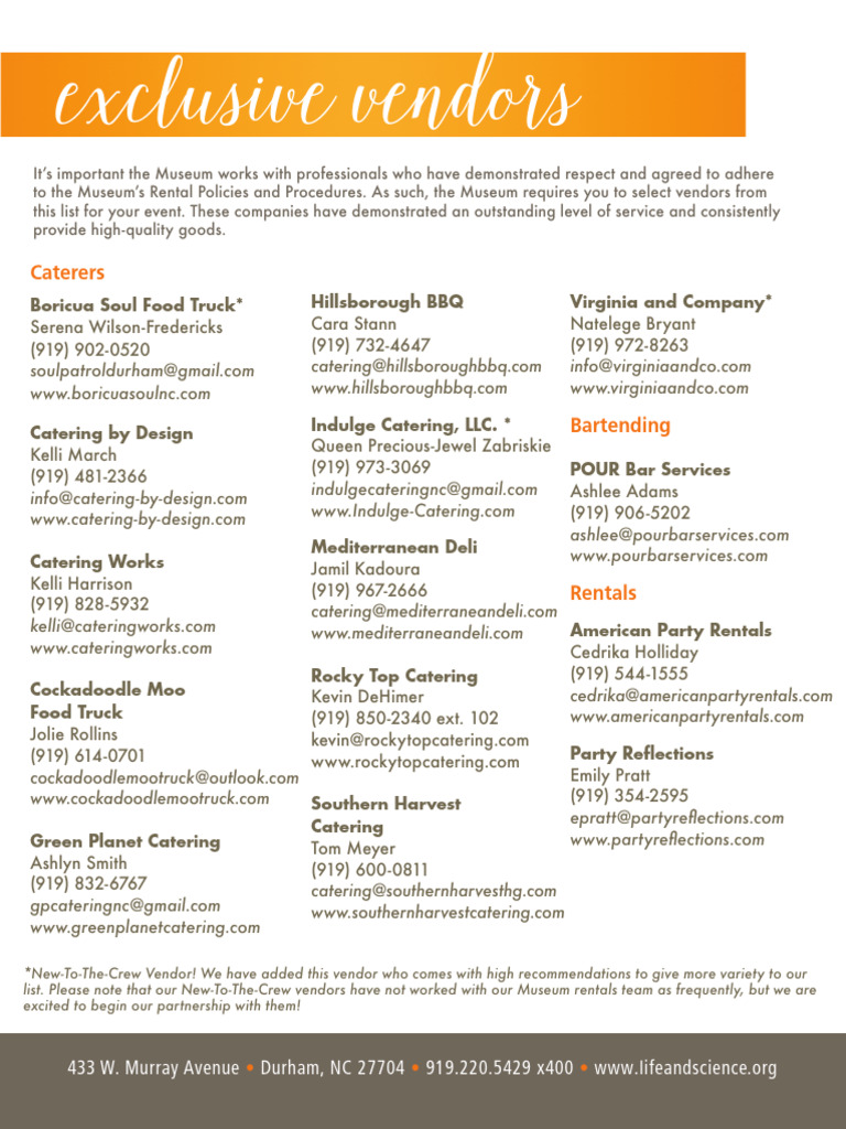 Museum of Life Science Vendors PDF Food And Drink